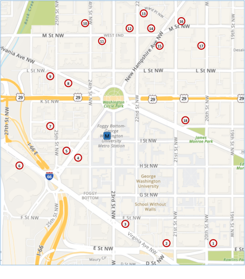 Hotel Map near Foggy Bottom