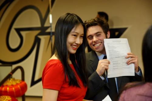 Yunmo Li (left) and Mark Schaefer, BA '17, Chinese Language and Literature and Asian Studies, at a Lunar New Year celebration