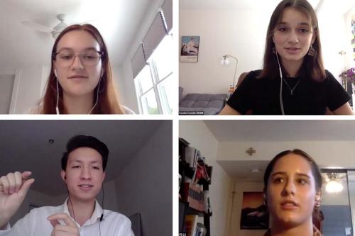 GW students during a panel at the ACTION@GWU conference. Clockwise from top left: Annika Houge, Caroline Costello, Alexis Nothelfer and Julian Anderson.