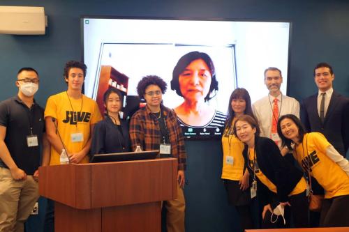 Keti Vutipawat (student assistant), Matthew Lepis (student assistant), Haruka Satake (MC), Ellis Davis (student volunteer), Prof. Shoko Hamano, Prof. Takae Tsujioka, Prof. Wakana Kikuchi, Prof. Brendan Morley, Prof. Kaori Iwai, and Nicholas De Valpine (MC)